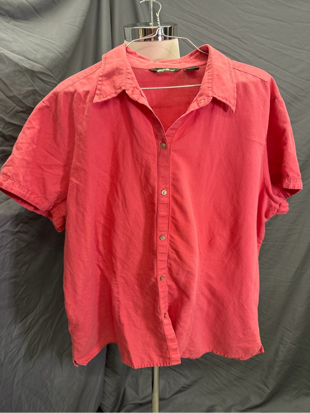 Eddie Bauer Coral Pink Short-Sleeve linen blend Button Down Shirt